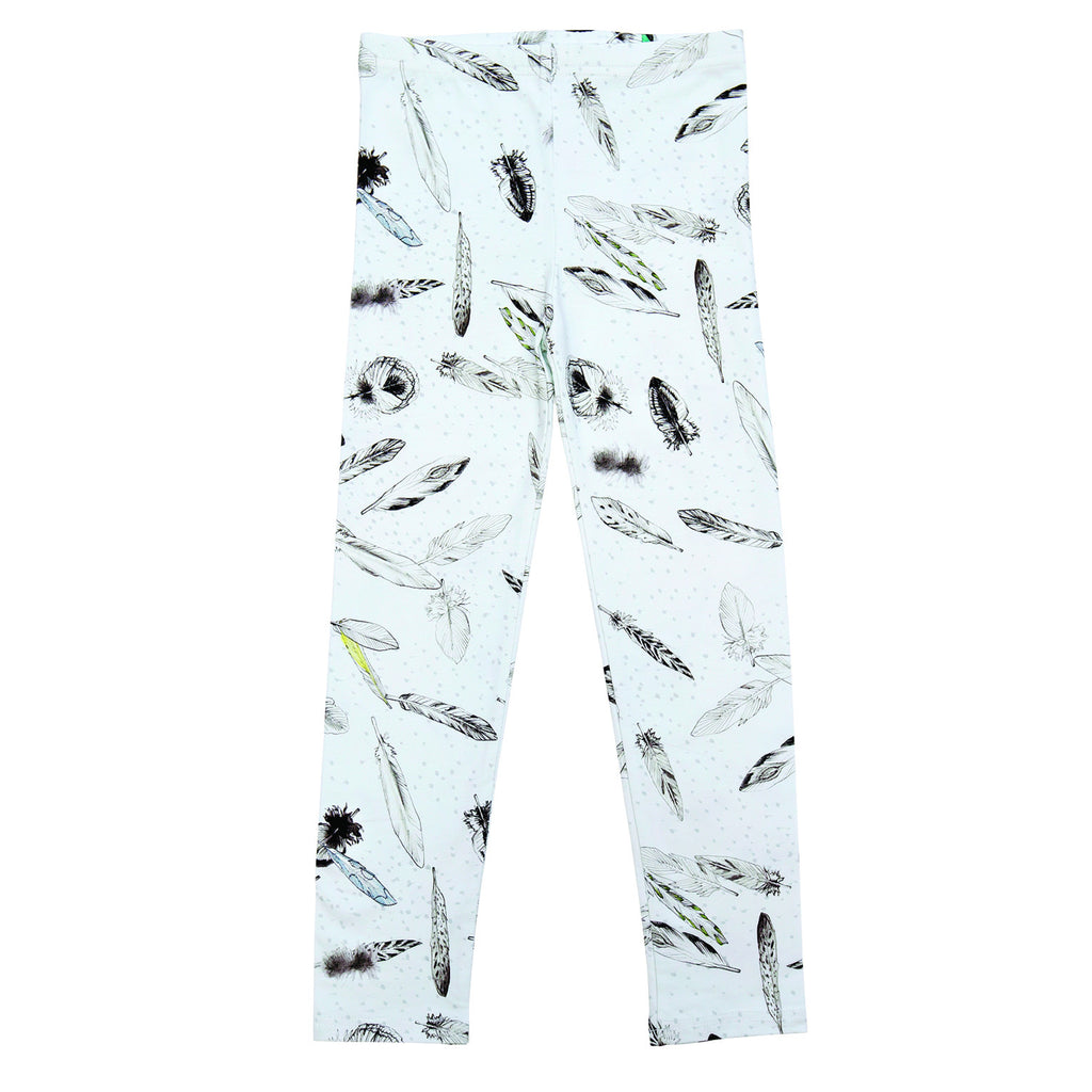 White feather print leggings