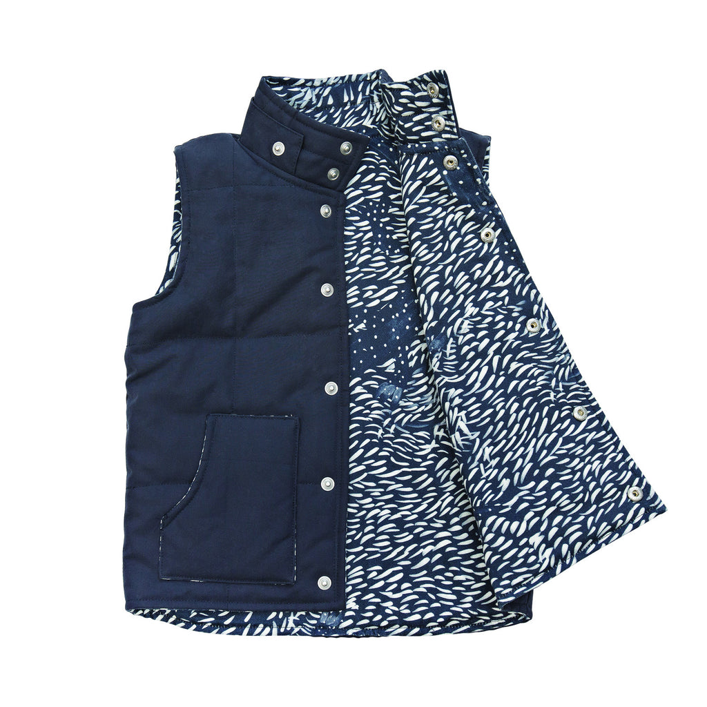 Navy outdoor vest with lizard print lining