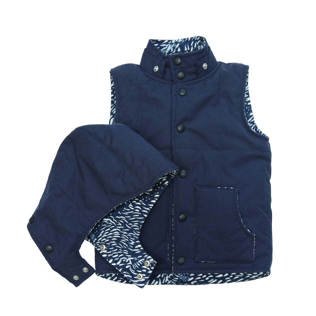 Navy outdoor vest with lizard print lining