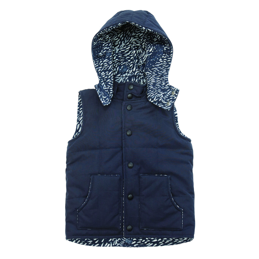 Navy outdoor vest with lizard print lining